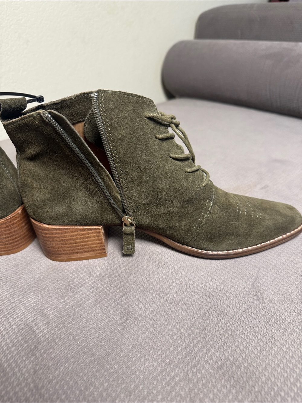 Kelsi Dagger for Anthropologie Olive Green Suede Lace-Up Ankle Boots - Picture 4 of 10
